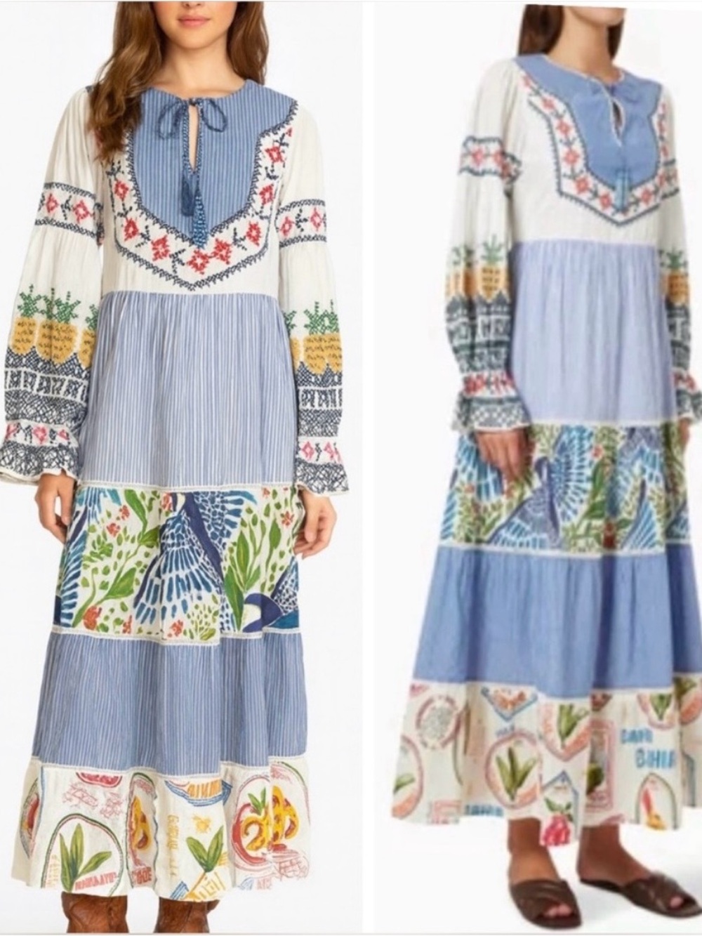 RARE FARM RIO Tiered Embroidered Maxi Dress
